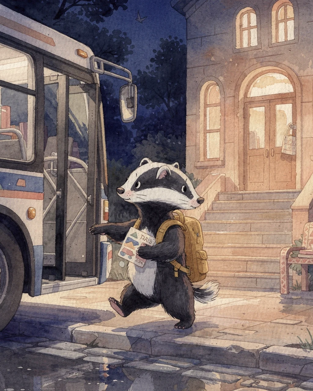 Illustration for page 4 of “The Saffron-Backpack Badger”