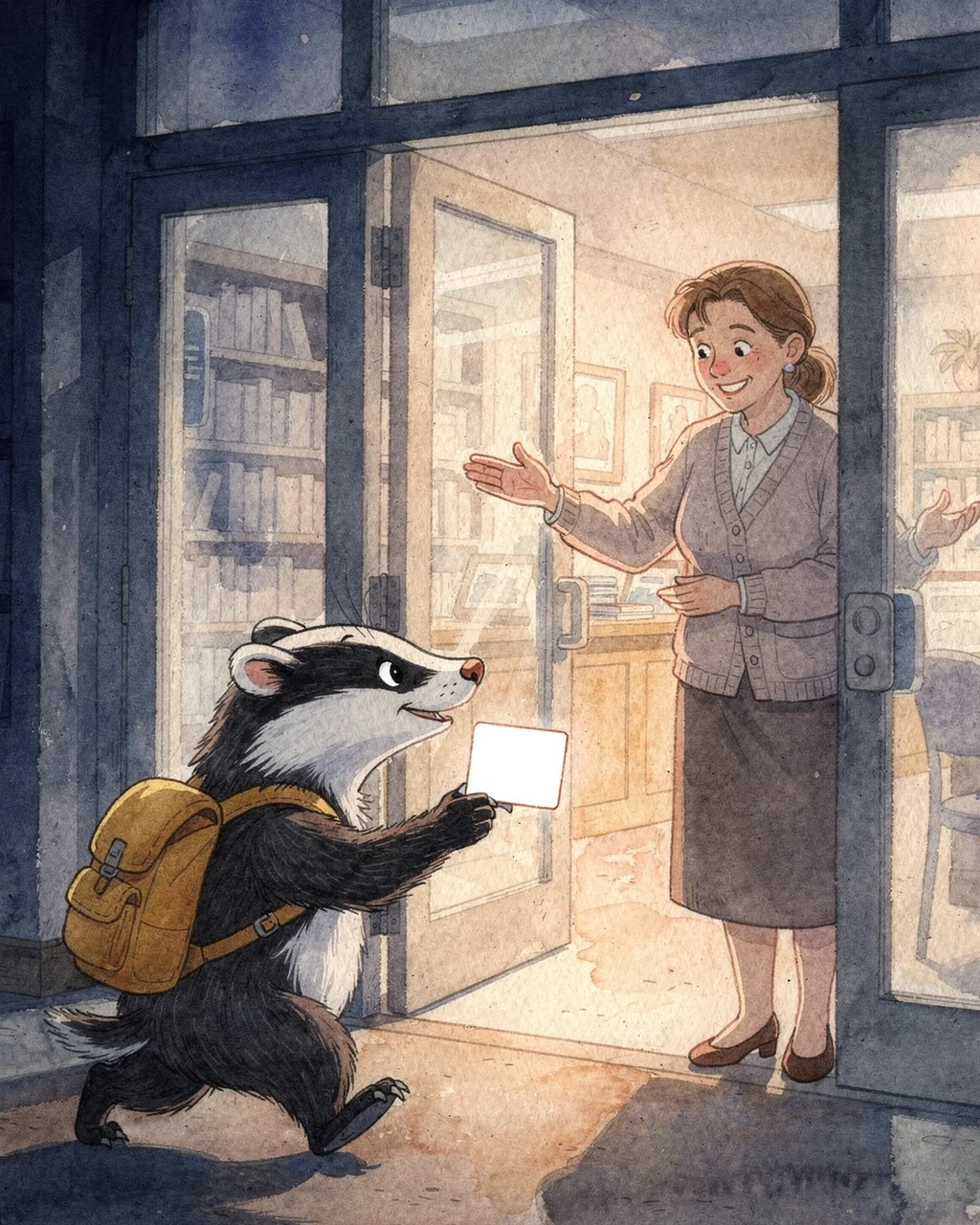 Illustration for page 5 of “The Saffron-Backpack Badger”