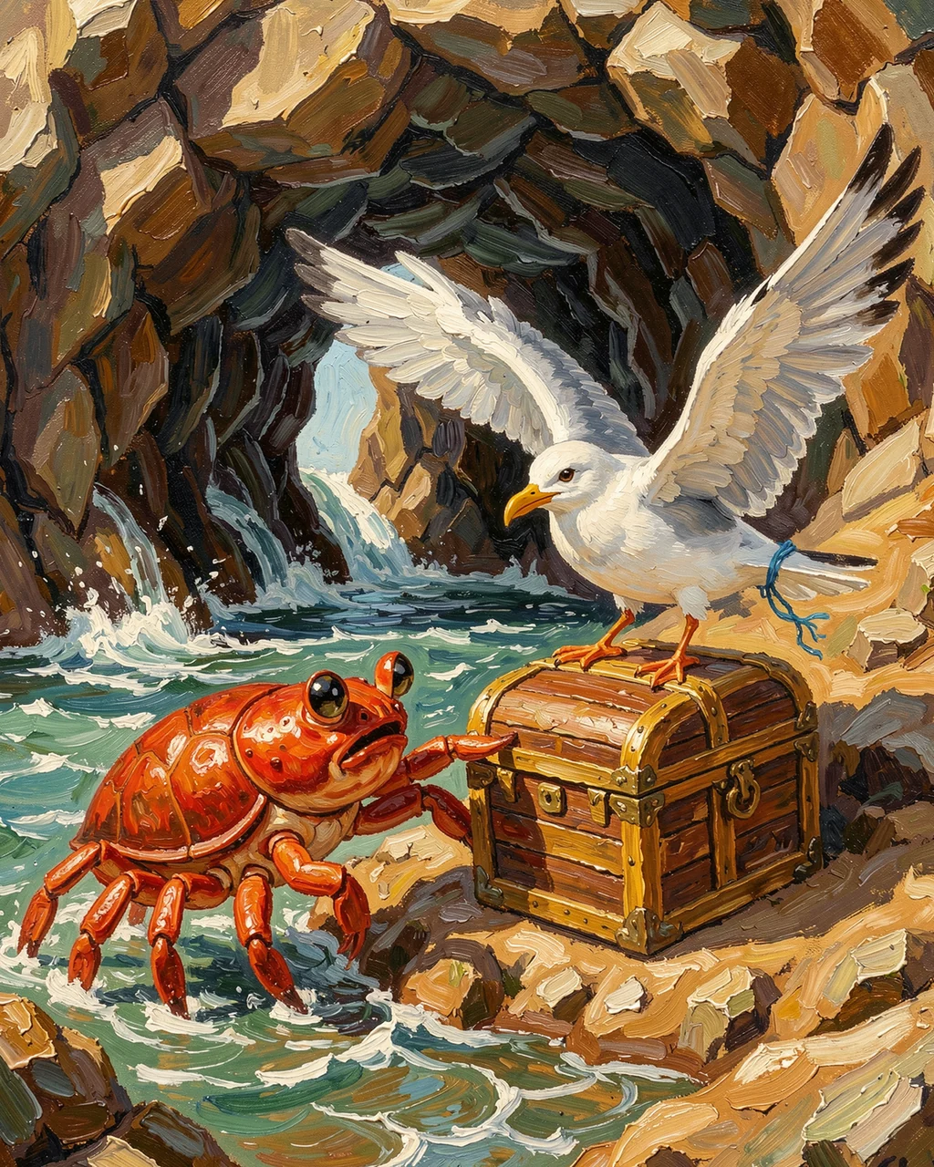 Иллюстрация к странице 11 сказки «Morrow Read the Tide Pool»