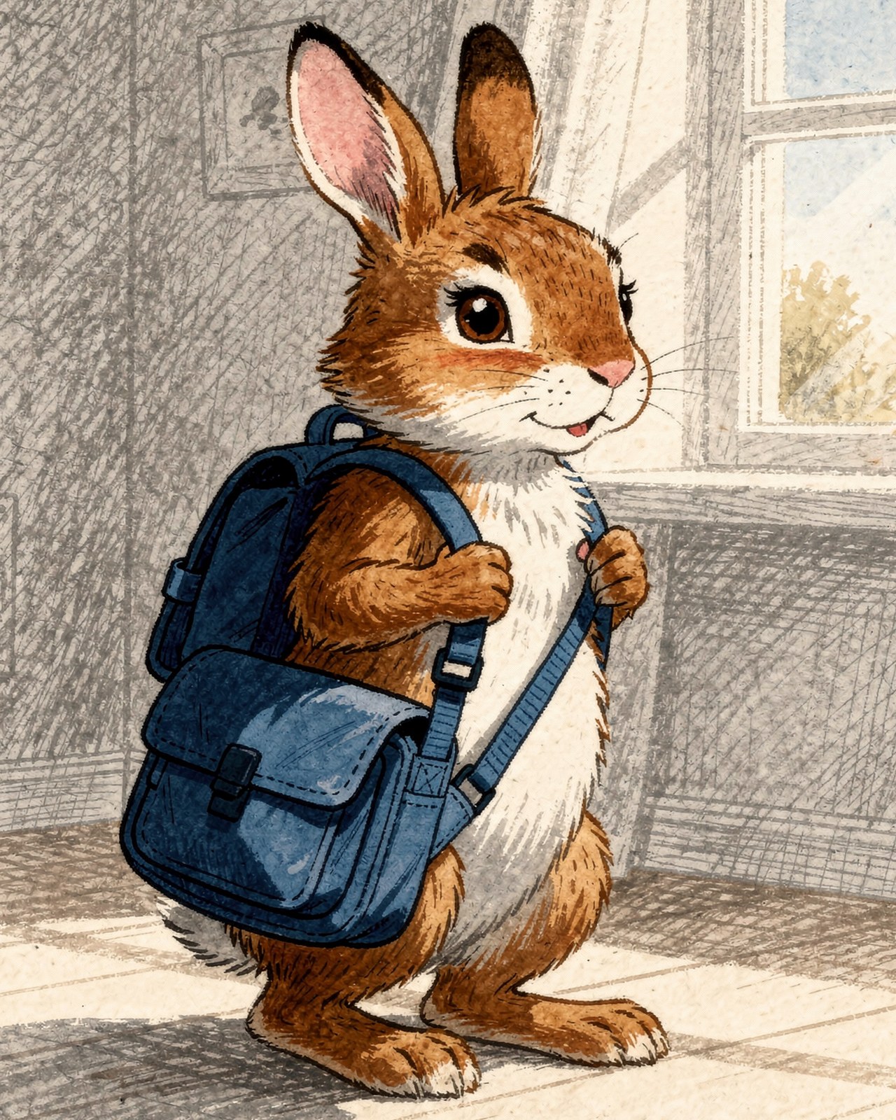 The Bunny with Blue Backpack